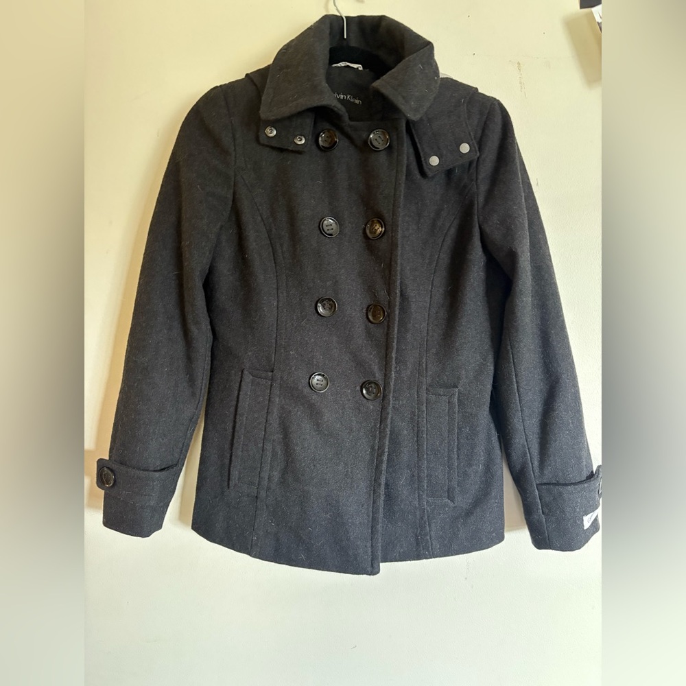 Calvin Klein Chic Black Wool Double-Breasted Peacoat ( NWOT)